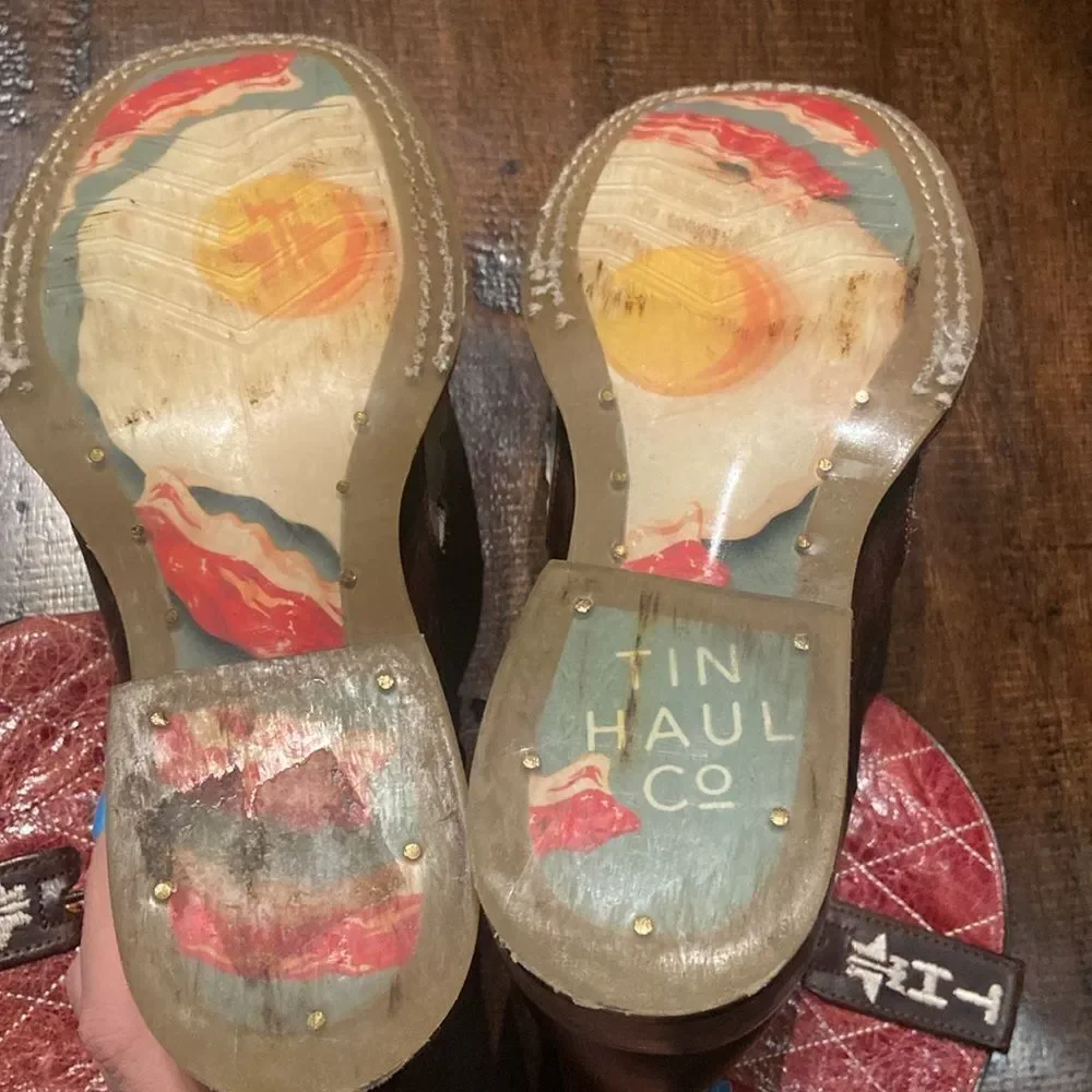 Tin Haul Big Kids Boots - Not Boaring Bacon/Eggs Size 2 Cowboy Boots